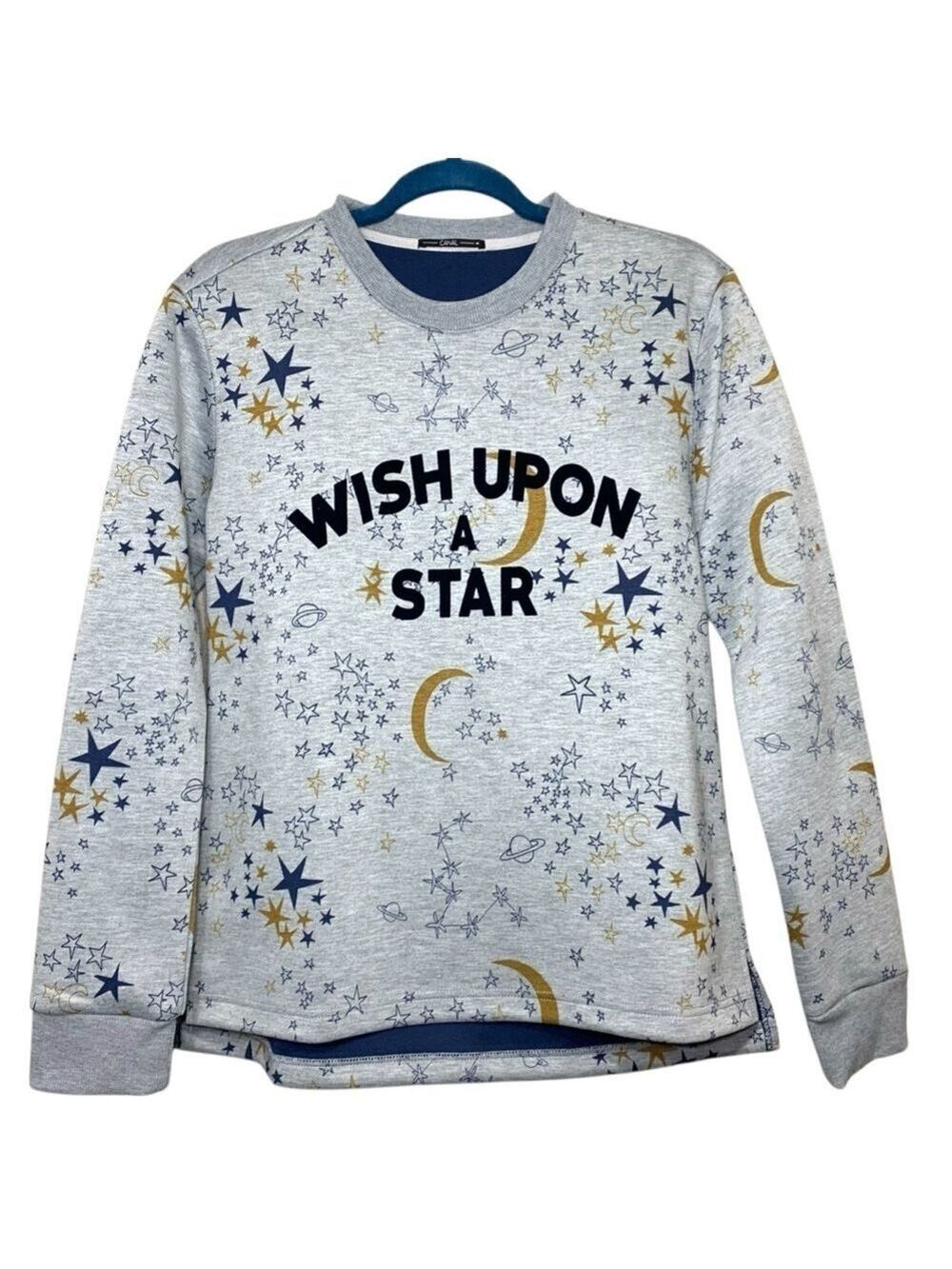 Canal Sweatshirt Gray Sz M Wish Upon Star Celestial Stars Long Sleeve Pullover
